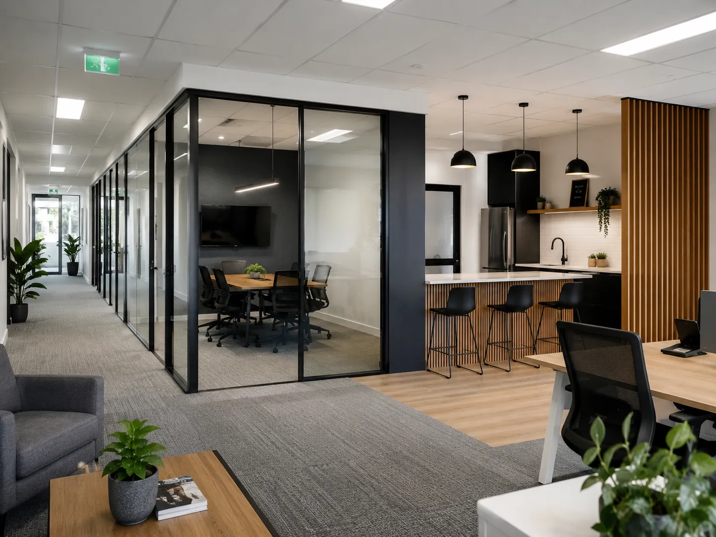 A commercial office fit-out completed by Finer Builds.